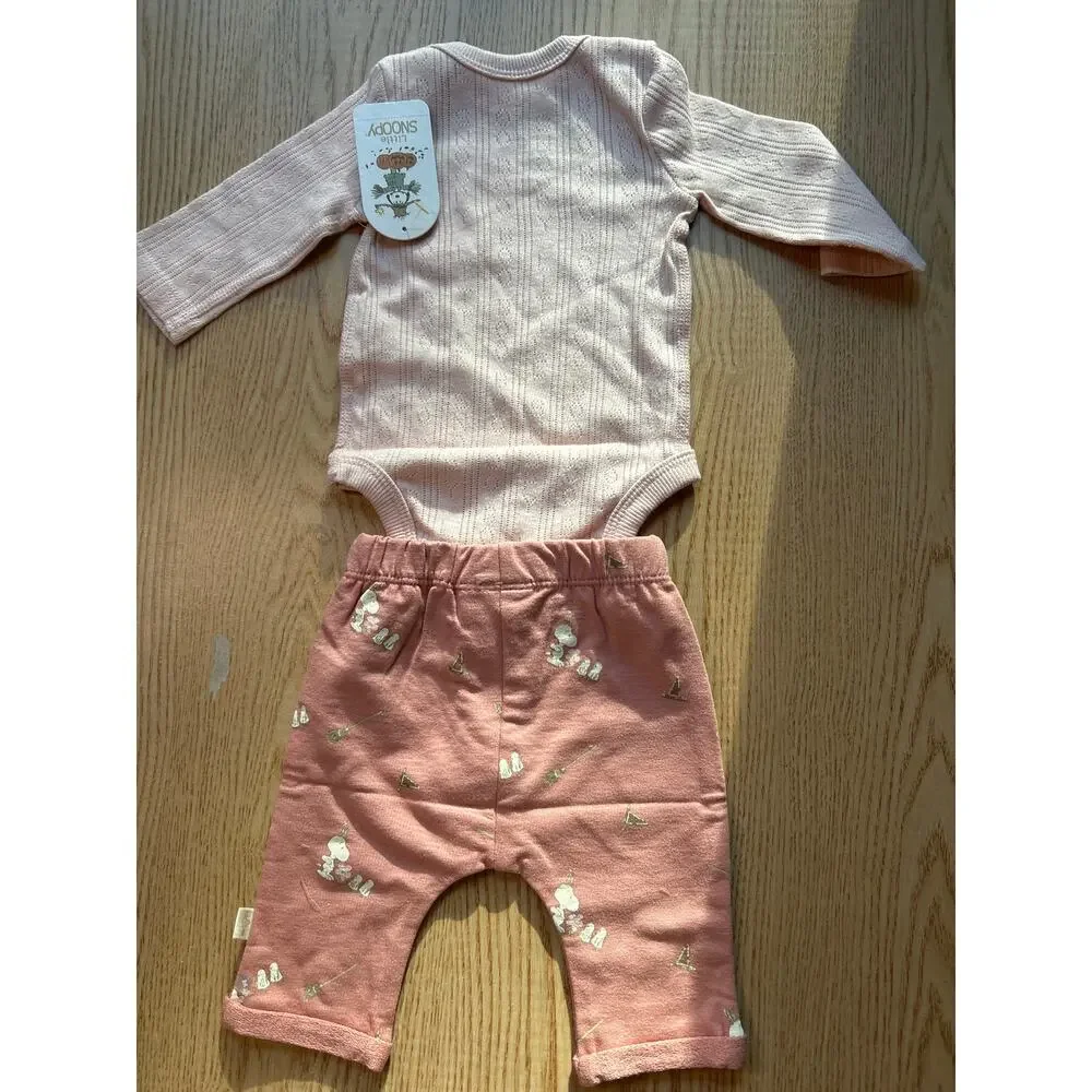 New Baby Little Snoopy 2pc Halloween 🎃Fall 🍂Theme Outfit Light Pink New Born